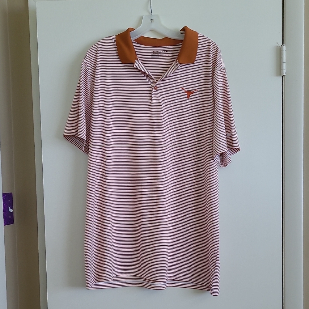 Men's Texas Longhorns Nike Golf Striped Polo Shirt - Burnt Orange and White, 2XL